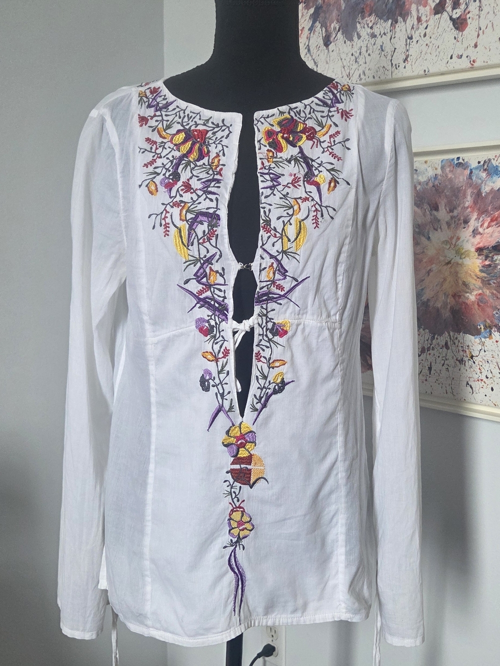 Mango White Cotton Embroidered Tunic